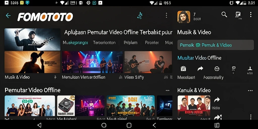 Tampilan antarmuka FOMOTOTO untuk pemutar video offline yang user-friendly.