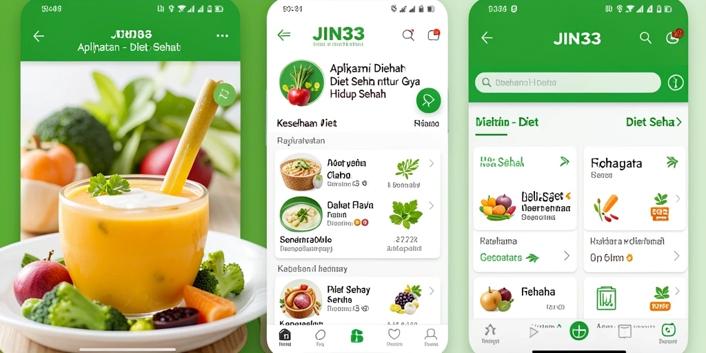 Tampilan antarmuka aplikasi JIN33 untuk Diet Sehat.