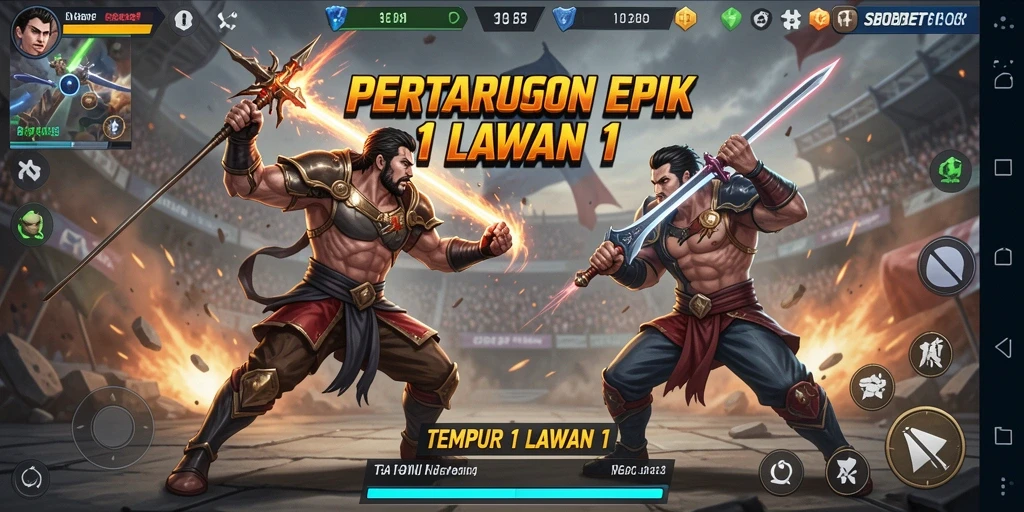 Tampilan antarmuka berfungsi dalam pertarungan 1 lawan 1 di SBOBET.