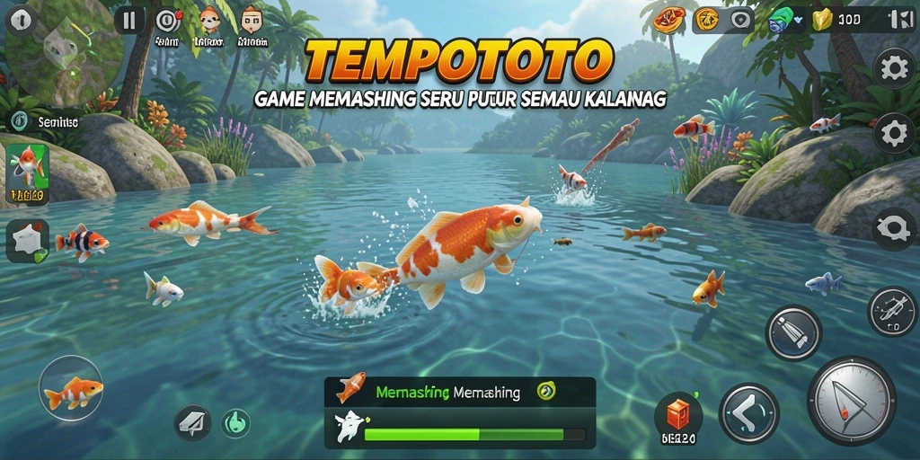 Tampilan antarmuka TEMPOTOTO saat memancing di lokasi indah.