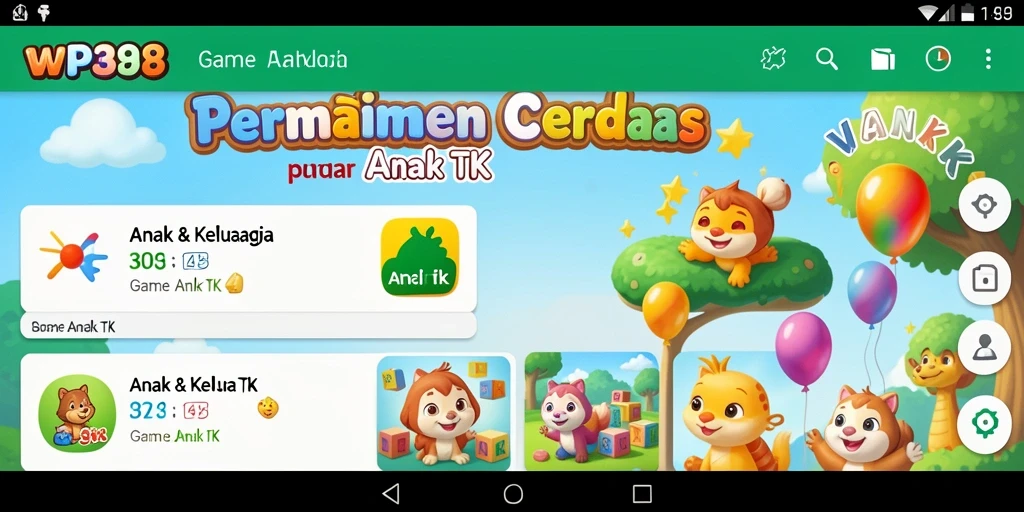 Tampilan interaktif dan edukatif dari aplikasi WP888 untuk anak-anak.